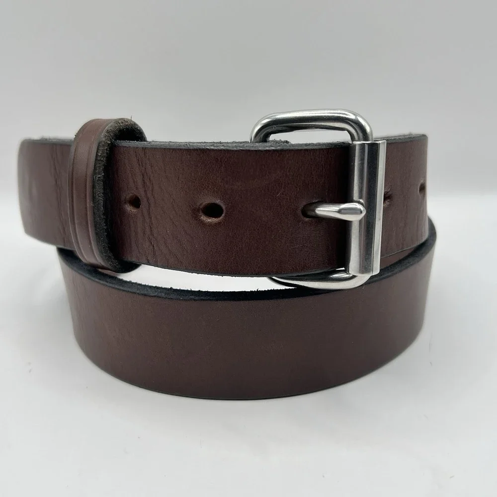 Amish Handcrafted Thick Leather Belt 36 Brown Silver Tone Buckle Grunge Work